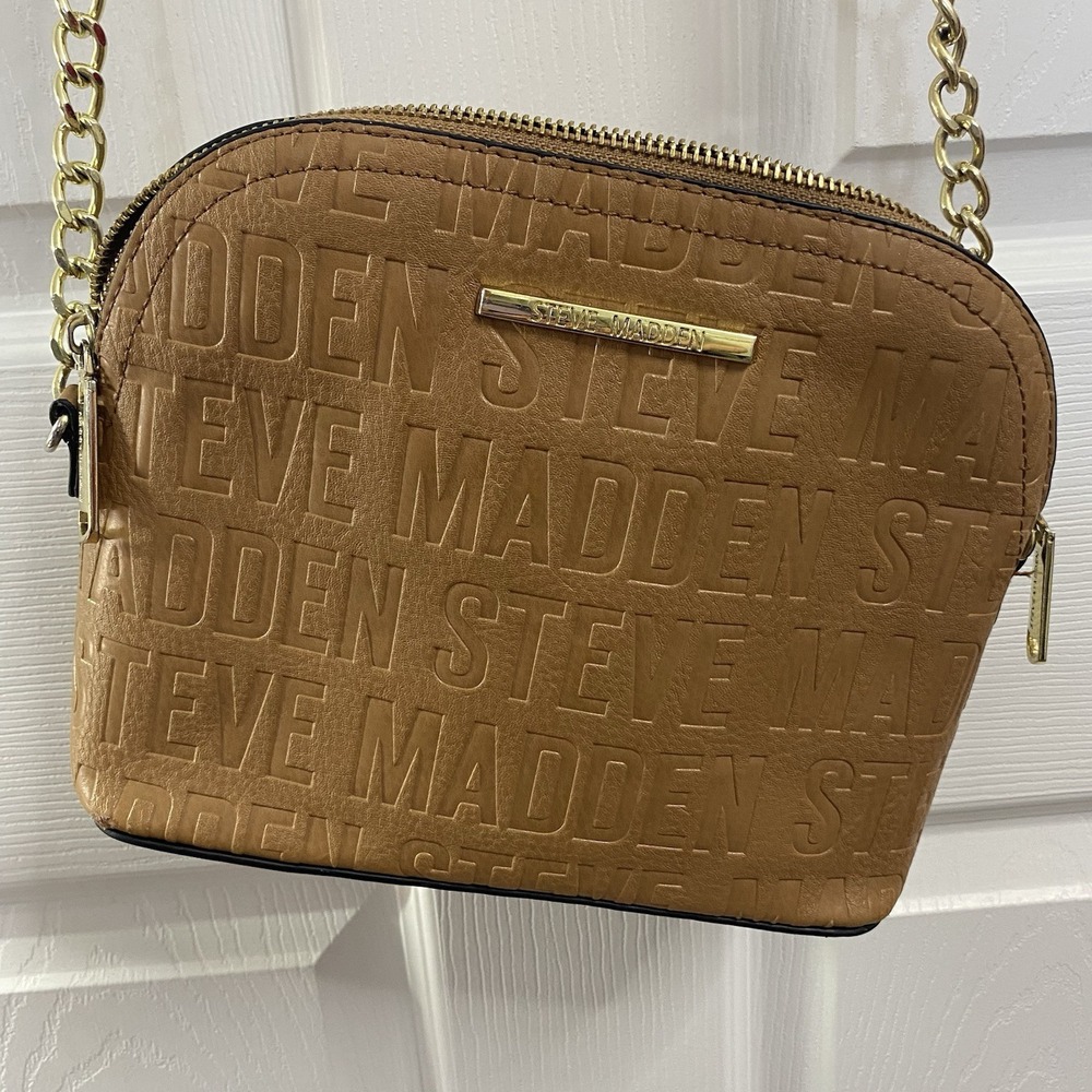 STEVE‎ MADDEN HANDBAG BMARILYN COGNAC STAMPED LOGO GOLD HARDWARE